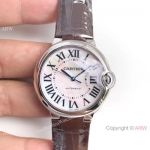 Swiss Grade Copy Ballon Bleu de Cartier Pink MOP Dial Auto Watch Brown Leather Strap